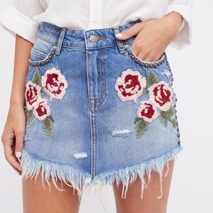 Free People Wild Rose Embroidered Mini Skirt